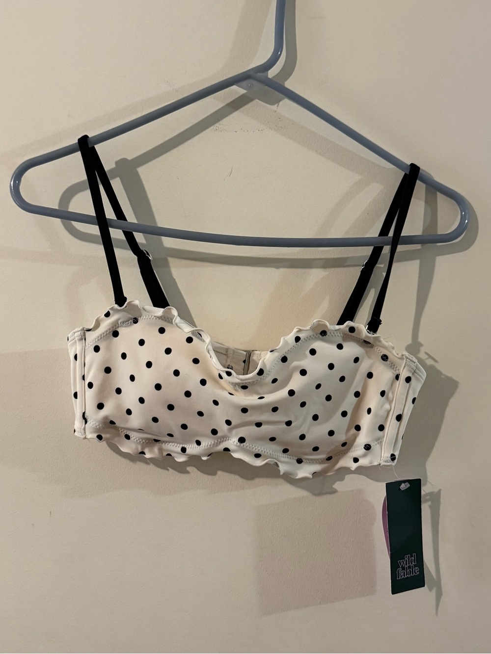 a new day Cream and Black Polka Dot Bikini Top with Ruffle Trim